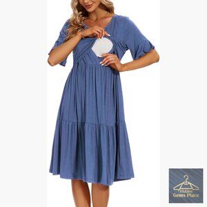 Maternity Nursing Dress Ruffle Sleeve A-Line Knee-Length Summer